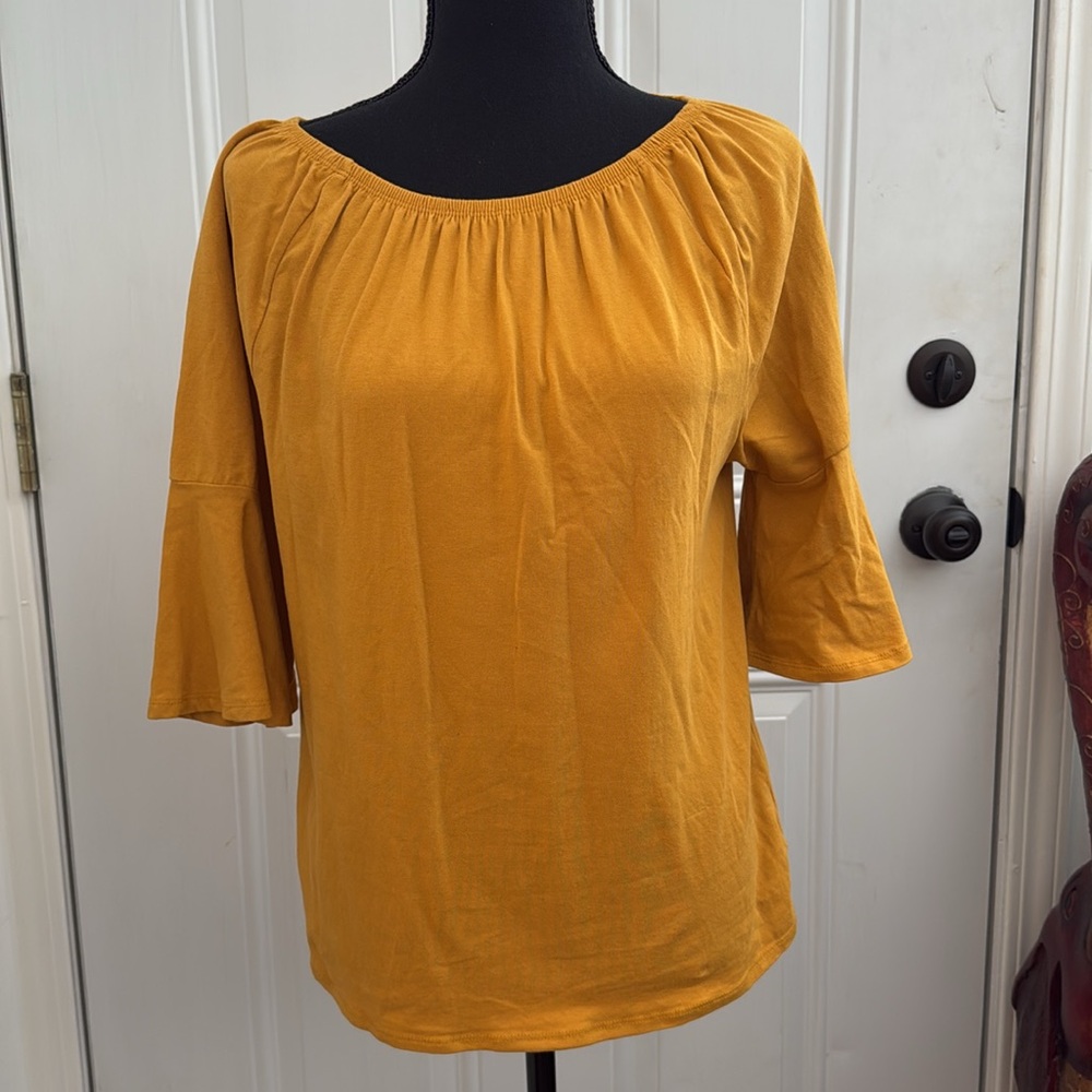 Workshop Republic Womens Gold Mustard 95% Cotton 3/4 Sleeve Knit Top Medium
